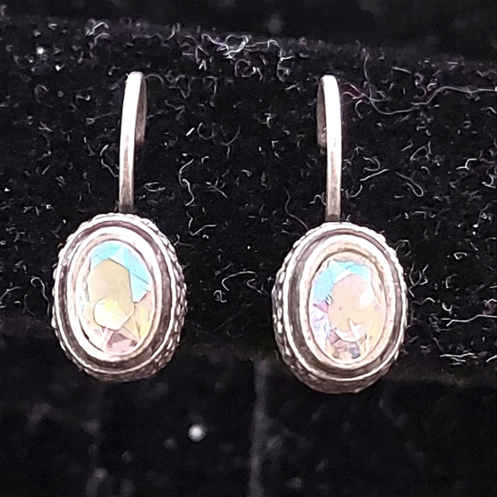 Vintage Silver & Irredescent Rainbow Crystal Earrings